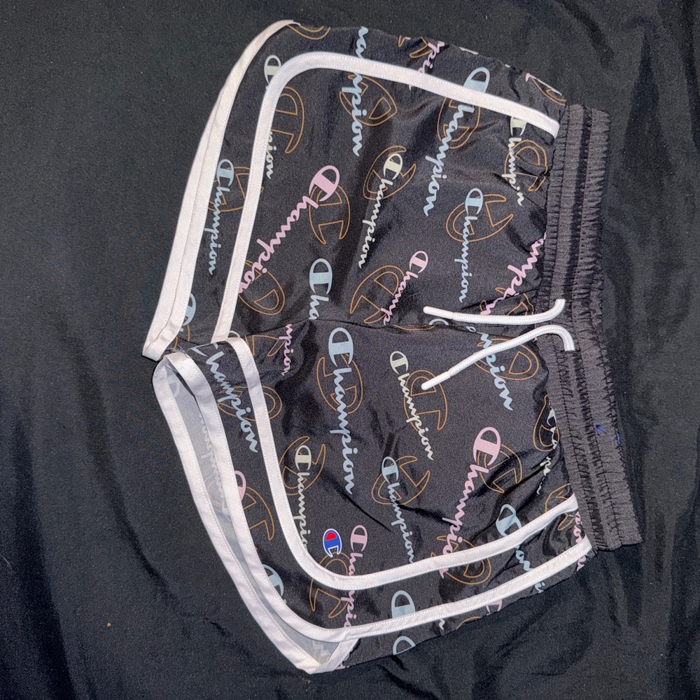 Champion Black Athletic Shorts with Logo Print